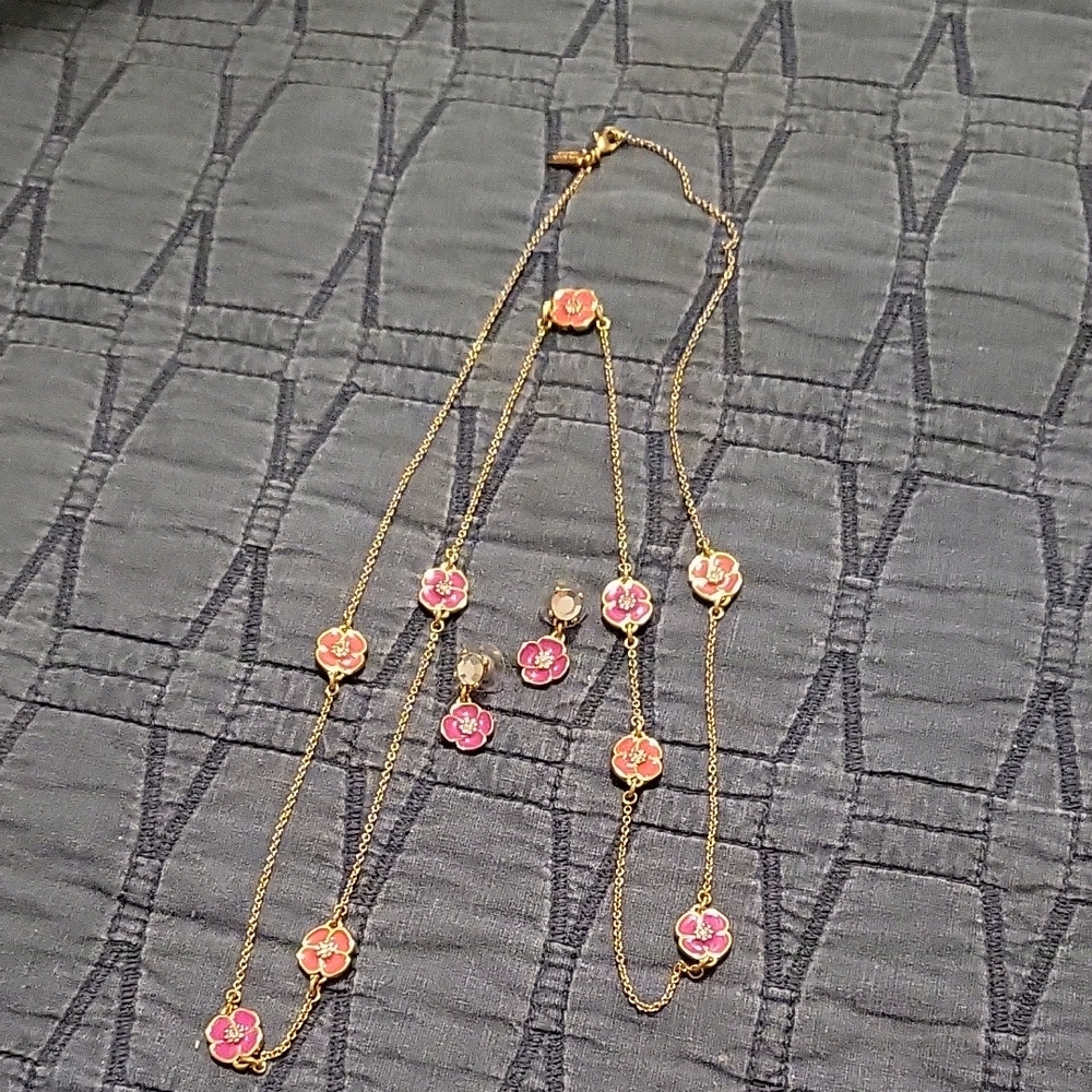 Kate Spade Gold and Pink Floral Necklace & Earrings